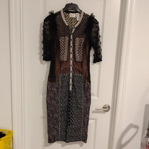 Byron Lars Black and Brown Patterned Midi Dress - Picture 3 of 7